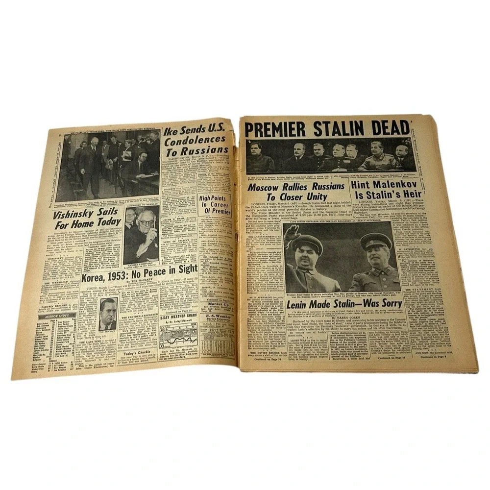 STALIN DEAD Daily Mirror Newspaper Friday March 6th 1953 New York Paper RARE